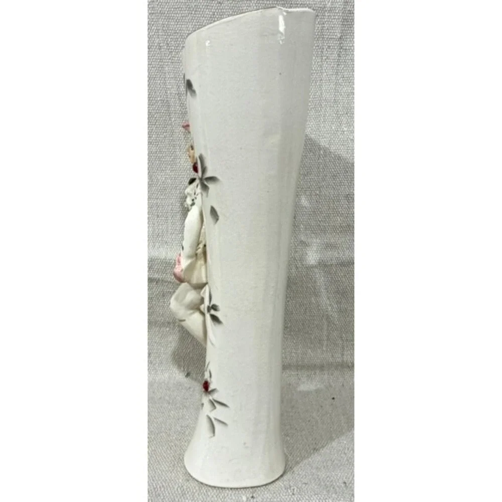 Vintage 1940s Victorian Dandy Ceramic Vase Hand Painted Figural Bud Vase 8 Inch